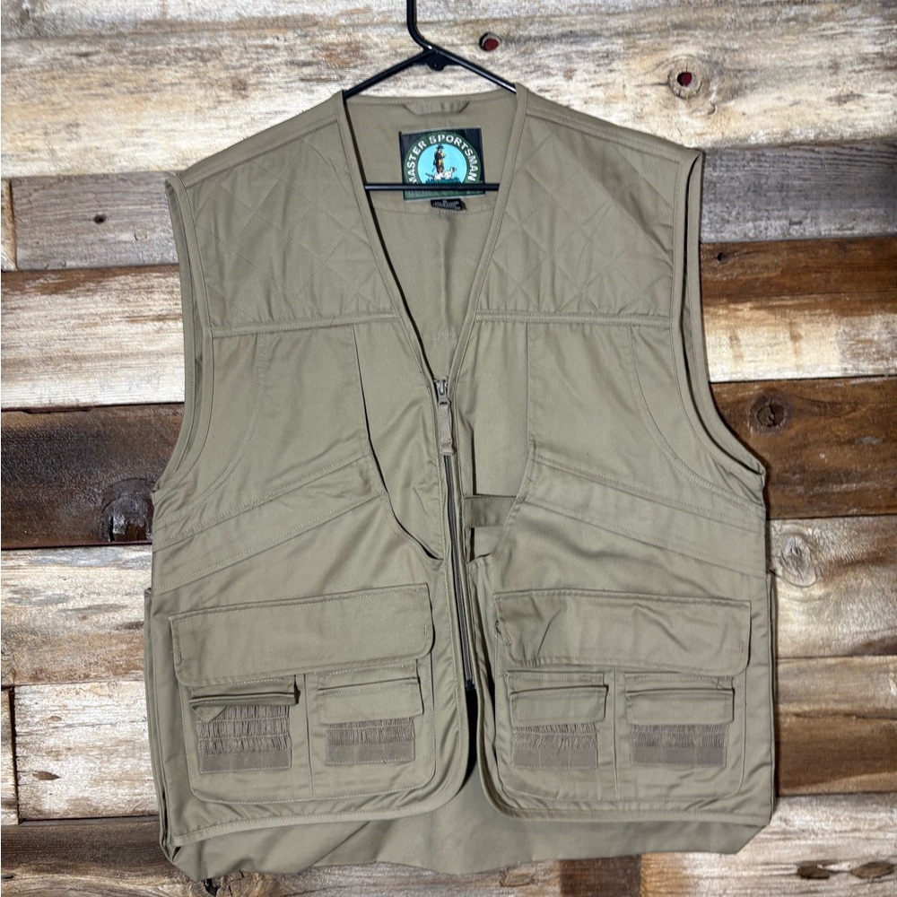 Vtg Master Sportsman Utility Vest Sz XL Khaki Pocket Rugged Outdoor Fishing